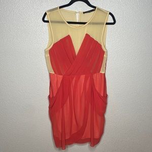 Nude & Coral Wrap dress w/ Pockets